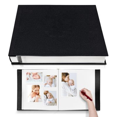 HoneyTolly Large Photo Album Self Adhesive 4x6 8x10 10x12 13"x12.8" Magnetic Scrapbook Album 12.6"x11" Inch 60 Sticky Pages Linen Cover DIY Photo Album with A Metallic Pen and DIY Stickers(Black)
