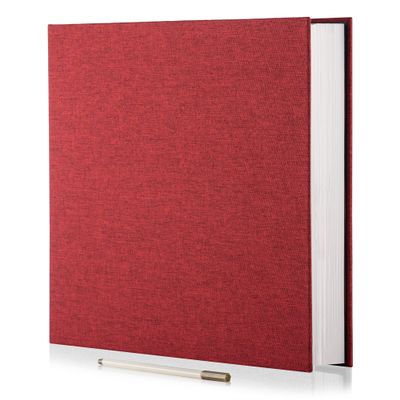 HoneyTolly Large Photo Album Self Adhesive 4x6 8x10 10x12 13"x12.8" Magnetic Scrapbook Album 12.6"x11" Inch 60 Sticky Pages Linen Cover DIY Photo Album with A Metallic Pen and DIY Stickers(Red)