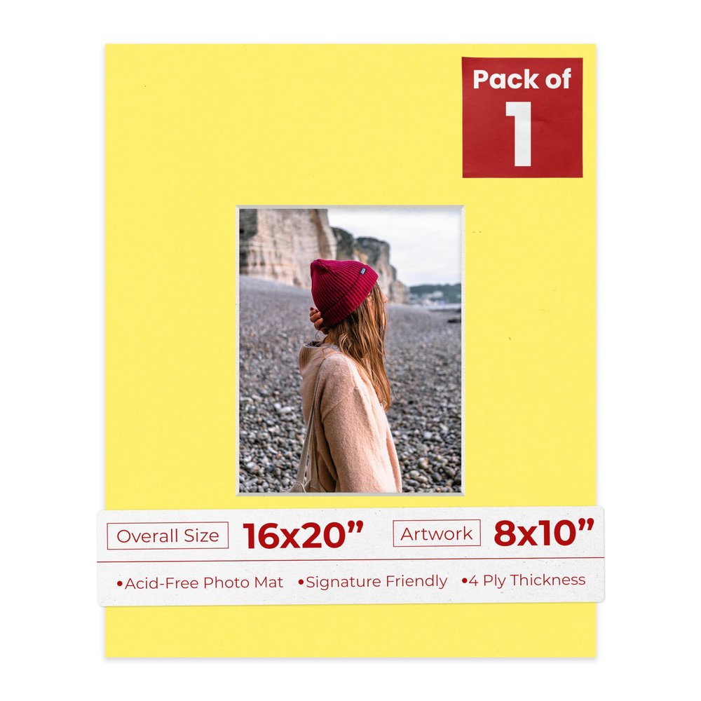 8x10 Mat for 16x20 Frame - Precut Mat Board Acid-Free Yellow 8x10 Photo Matte Made to Fit a 16x20 Picture Frame, Premium Matboard for Family Photos, Show Kits, Art, Picture Framing, Pack of 1 Mat