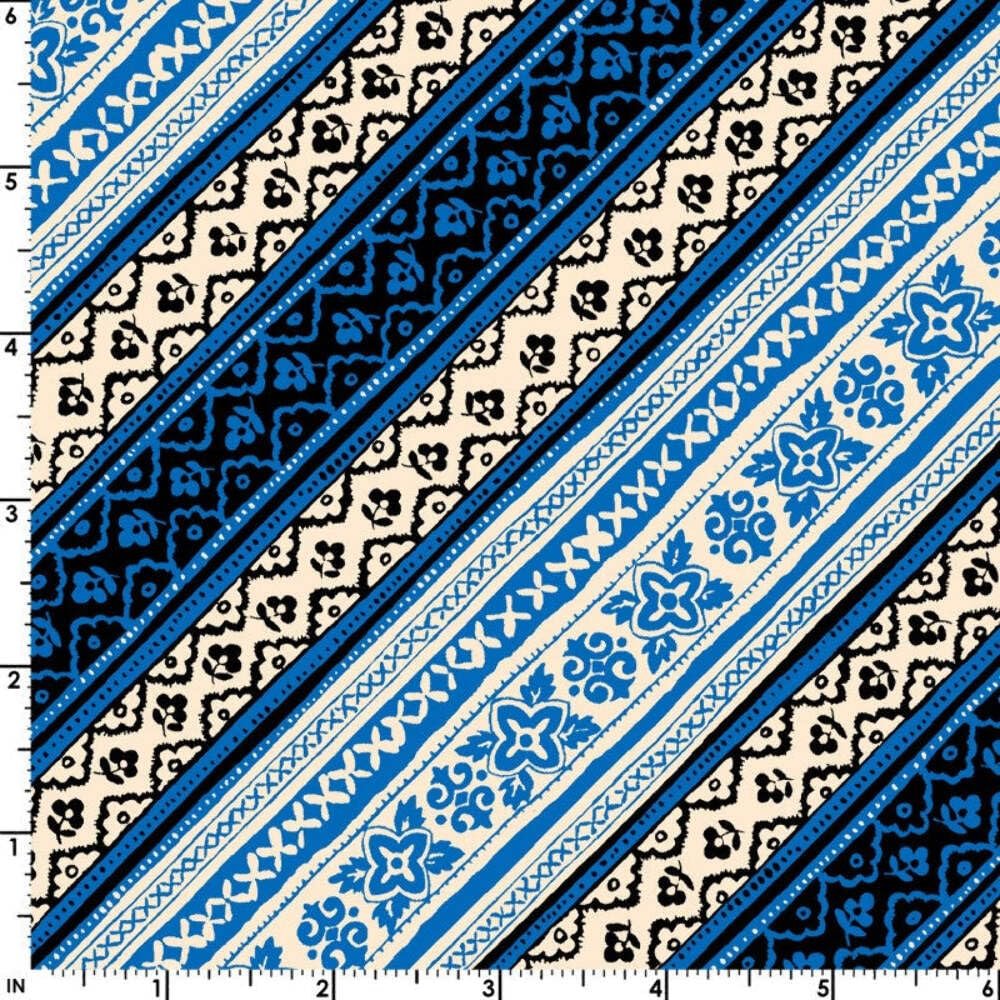 Maywood Studio Curio Cabinet Bias Stripes Fabric, Blue