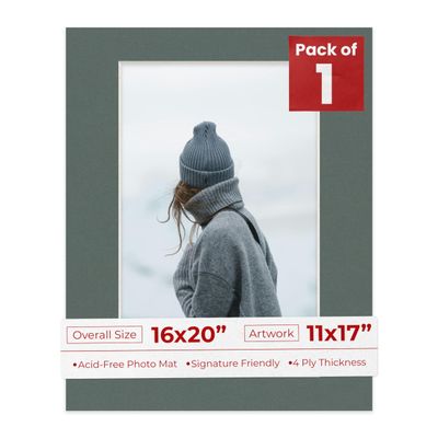 11x17 Mat for 16x20 Frame - Precut Mat Board Acid-Free Charcoal 11x17 Photo Matte Made to Fit a 16x20 Picture Frame, Premium Matboard for Family Photos, Show Kits, Art, Picture Framing, Pack of 1 Mat