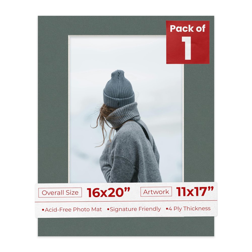 11x17 Mat for 16x20 Frame - Precut Mat Board Acid-Free Charcoal 11x17 Photo Matte Made to Fit a 16x20 Picture Frame, Premium Matboard for Family Photos, Show Kits, Art, Picture Framing, Pack of 1 Mat