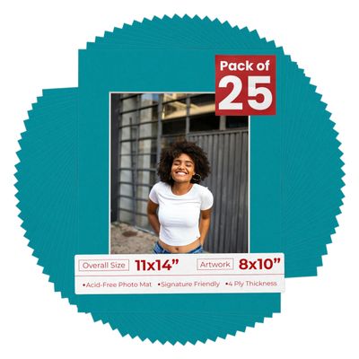 8x10 Mat for 11x14 Frame - Precut Mat Board Acid-Free Teal Blue 8x10 Photo Matte Made to Fit a 11x14 Picture Frame, Premium Matboard for Family Photos, Show Kits, Art, Picture Framing, Pack of 25 Mats