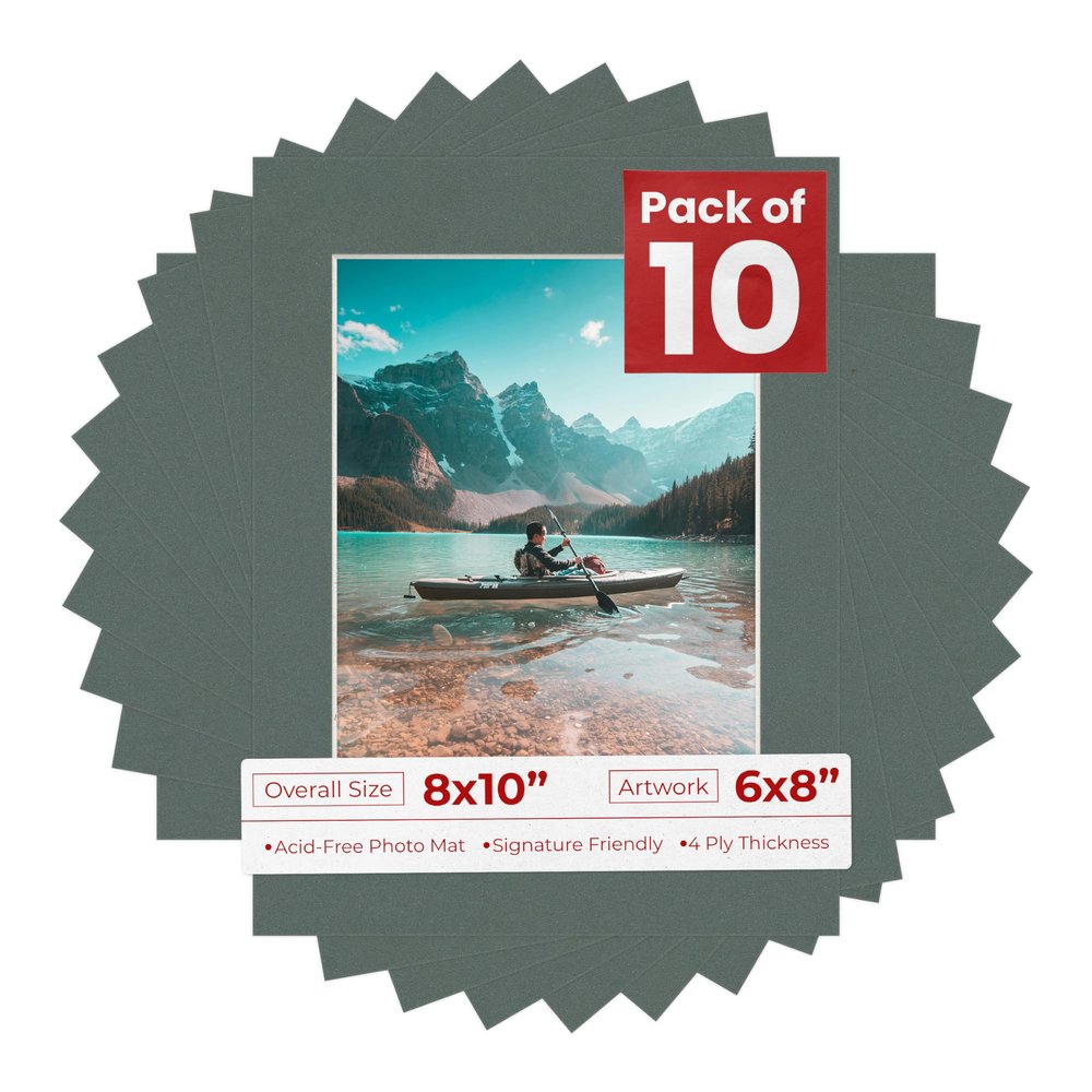 6x8 Mat for 8x10 Frame - Precut Mat Board Acid-Free Charcoal 6x8 Photo Matte Made to Fit a 8x10 Picture Frame, Premium Matboard for Family Photos, Show Kits, Art, Picture Framing, Pack of 10 Mats
