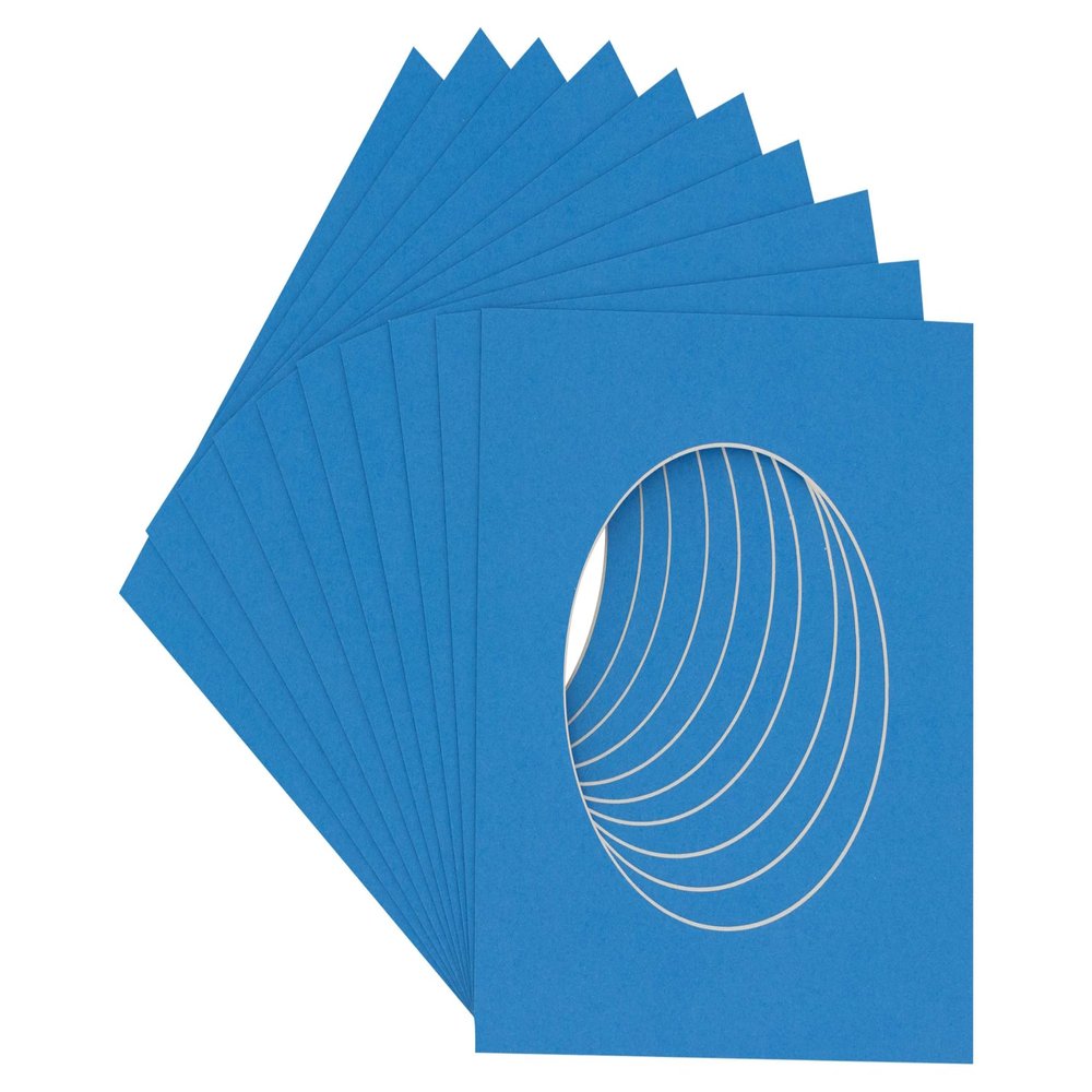 5x5 Mat for 7x7 Frame - Precut Bay Blue Circle Shaped Photo Mat Board Opening - Acid Free Matte to Protect Your Pictures - Bevel Cut for Family Photos, Pack of 10 Matboards