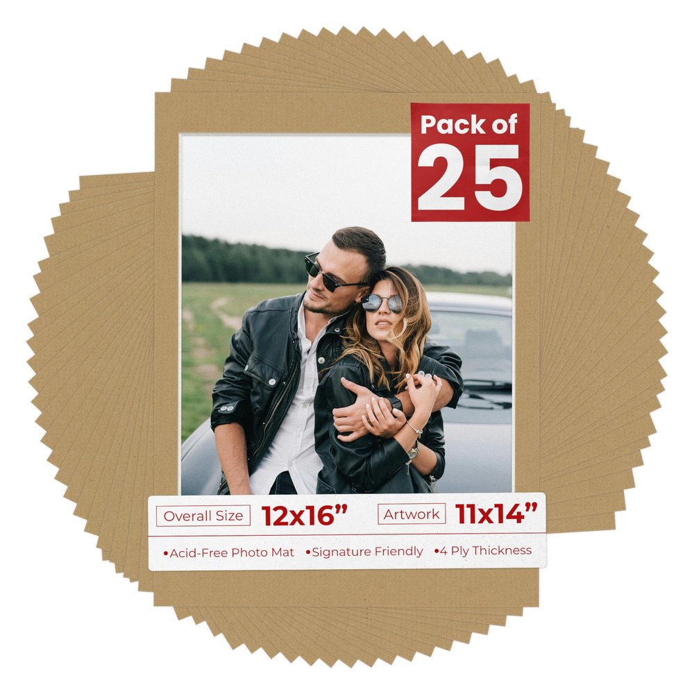 11x14 Mat for 12x16 Frame - Precut Mat Board Acid-Free Rattan Beige 11x14 Photo Matte For a 12x16 Picture Frame, Premium Matboard for Family Photos, Show Kits, Art, Picture Framing, Pack of 25 Mats