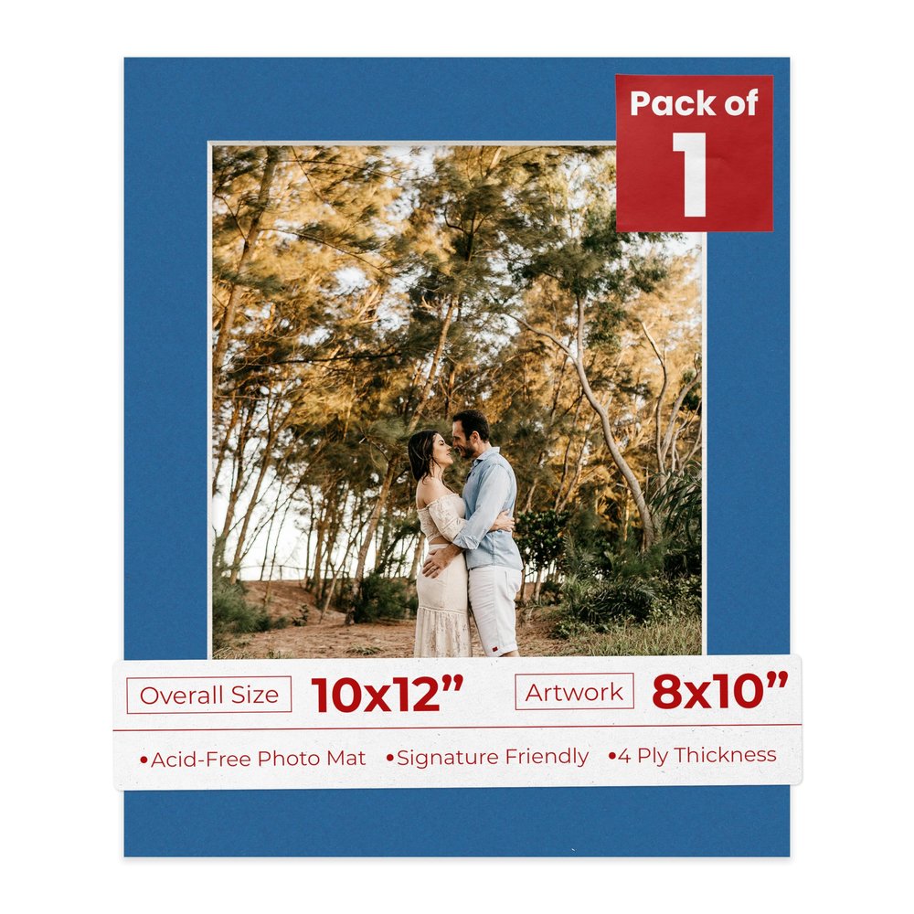 8x10 Mat for 10x12 Frame - Precut Mat Board Acid-Free Royal Blue 8x10 Photo Matte Made to Fit a 10x12 Picture Frame, Premium Matboard for Family Photos, Show Kits, Art, Picture Framing, Pack of 1 Mat