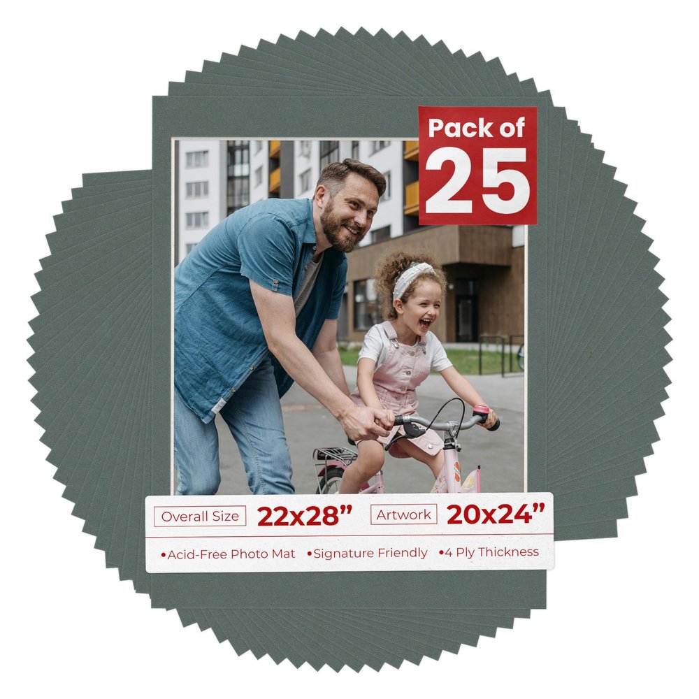 20x24 Mat for 22x28 Frame - Precut Mat Board Acid-Free Charcoal 20x24 Photo Matte for a 22x28 Picture Frame, Premium Matboard for Family Photos, Show Kits, Art, Picture Framing, Pack of 25 Mats
