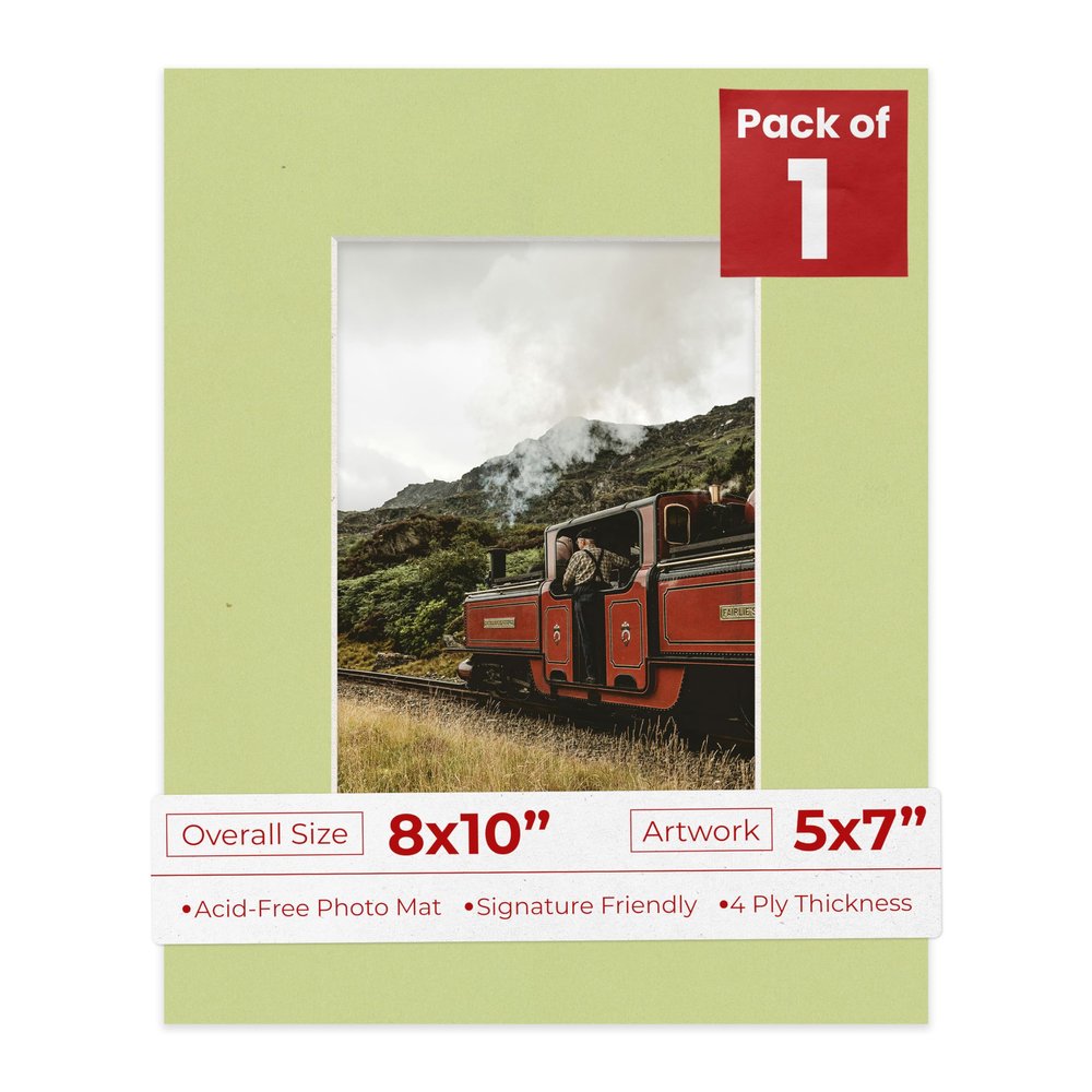 5x7 Mat for 8x10 Frame - Precut Mat Board Acid-Free Pistachio Green 5x7 Photo Matte Made to Fit a 8x10 Picture Frame, Premium Matboard for Family Photos, Show Kits, Art, Picture Framing, Pack of 1 Mat