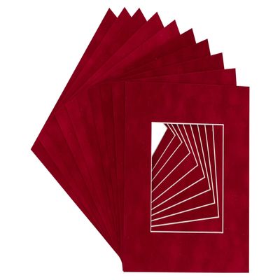 5x5 Mat For 7x7 Frame - Precut Bright Red Suede Square Shaped Photo Mat Board Opening - Acid Free Matte Bevel Cut for Family Photos, Pack of 100 Matboards Show Kit With Acid Free Backings & Clear Bags