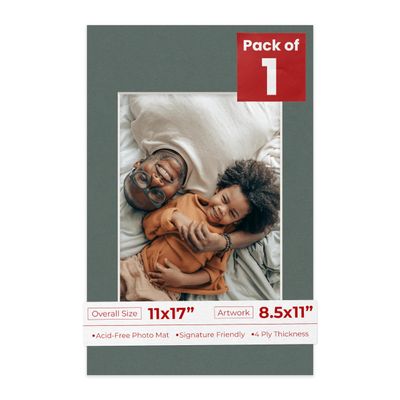 8.5x11 Mat for 11x17 Frame - Precut Mat Board Acid-Free Charcoal 8.5x11 Photo Matte for a 11x17 Picture Frame, Premium Matboard for Family Photos, Show Kits, Art, Picture Framing, Pack of 1 Mat