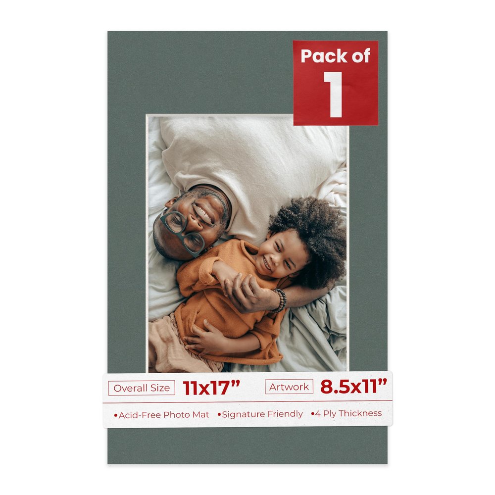 8.5x11 Mat for 11x17 Frame - Precut Mat Board Acid-Free Charcoal 8.5x11 Photo Matte for a 11x17 Picture Frame, Premium Matboard for Family Photos, Show Kits, Art, Picture Framing, Pack of 1 Mat