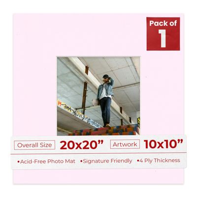 10x10 Mat for 20x20 Frame - Precut Mat Board Acid-Free Soft Pink 10x10 Photo Matte Made to Fit a 20x20 Picture Frame, Premium Matboard for Family Photos, Show Kits, Art, Picture Framing, Pack of 1 Mat