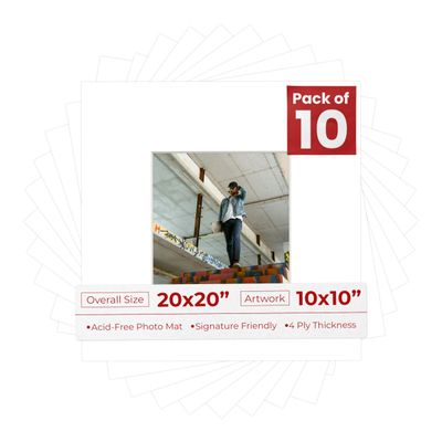 10x10 Mat for 20x20 Frame - Precut Mat Board Acid-Free White 10x10 Photo Matte Made to Fit a 20x20 Picture Frame, Premium Matboard for Family Photos, Show Kits, Art, Picture Framing, Pack of 10 Mats