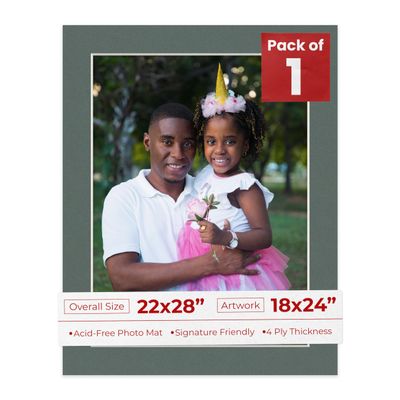 18x24 Mat for 22x28 Frame - Precut Mat Board Acid-Free Charcoal 18x24 Photo Matte Made to Fit a 22x28 Picture Frame, Premium Matboard for Family Photos, Show Kits, Art, Picture Framing, Pack of 1 Mat