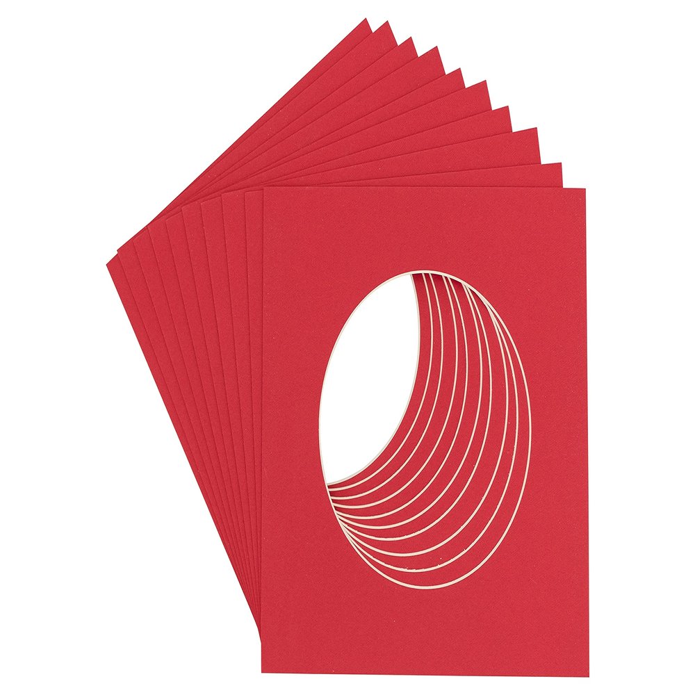5x5 Mat For 7x7 Frame - Precut Cardinal Red Circle Shaped Photo Mat Board Opening - Acid Free Matte and Bevel Cut for Family Photos, Pack of 100 Matboards Show Kit With Acid Free Backings & Clear Bags