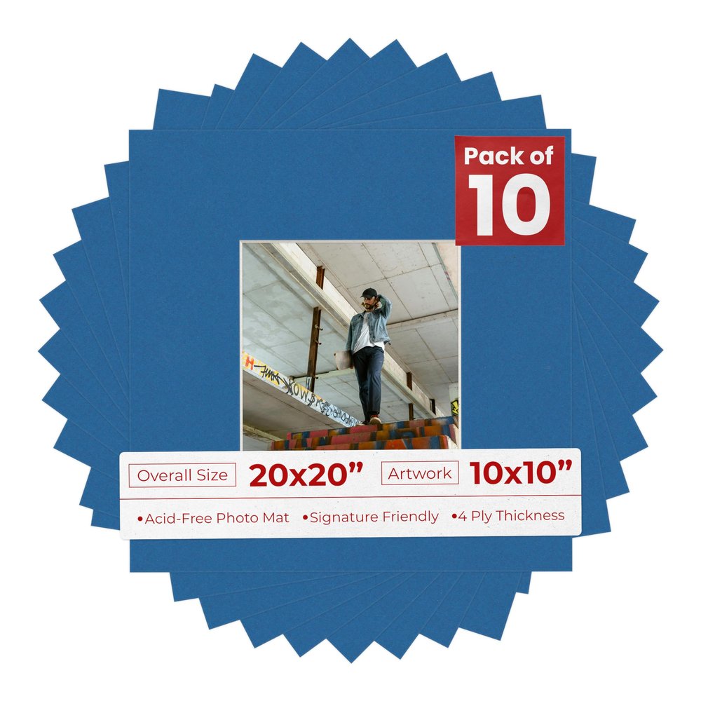 10x10 Mat for 20x20 Frame - Precut Mat Board Acid-Free Royal Blue 10x10 Photo Matte For a 20x20 Picture Frame, Premium Matboard for Family Photos, Show Kits, Art, Picture Framing, Pack of 10 Mats