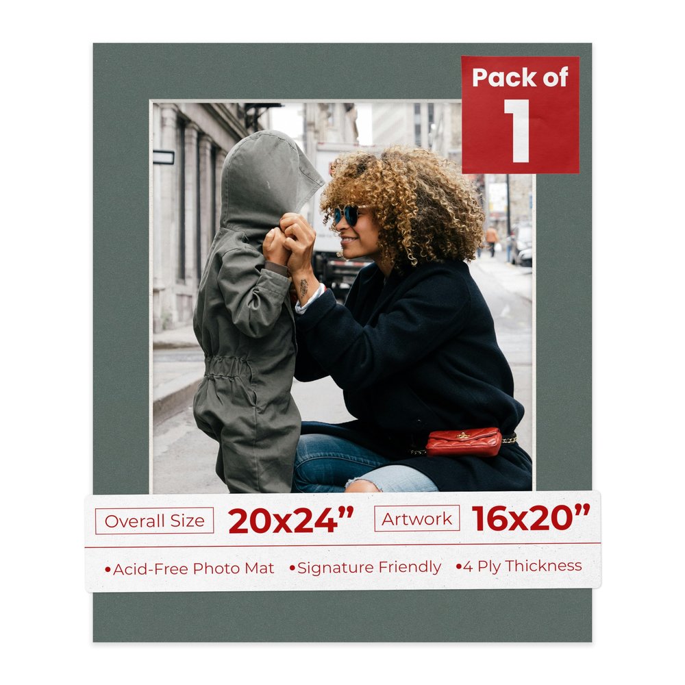 16x20 Mat for 20x24 Frame - Precut Mat Board Acid-Free Charcoal 16x20 Photo Matte Made to Fit a 20x24 Picture Frame, Premium Matboard for Family Photos, Show Kits, Art, Picture Framing, Pack of 1 Mat