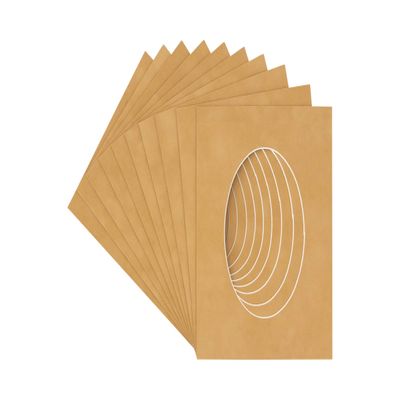 Poster Palooza 3x5 Mat For 6x7.5 Frame - Precut Beige Suede Oval Shaped Photo Mat Board Opening - Acid Free Matte to Protect Your Pictures - Bevel Cut for Family Photos, Pack of 100 Matboards