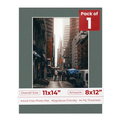 8x12 Mat for 11x14 Frame - Precut Mat Board Acid-Free Charcoal 8x12 Photo Matte Made to Fit a 11x14 Picture Frame, Premium Matboard for Family Photos, Show Kits, Art, Picture Framing, Pack of 1 Mat