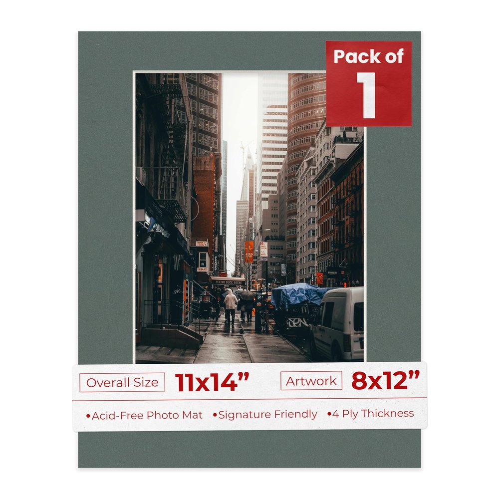 8x12 Mat for 11x14 Frame - Precut Mat Board Acid-Free Charcoal 8x12 Photo Matte Made to Fit a 11x14 Picture Frame, Premium Matboard for Family Photos, Show Kits, Art, Picture Framing, Pack of 1 Mat