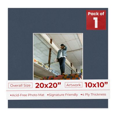 10x10 Mat for 20x20 Frame - Precut Mat Board Acid-Free Navy 10x10 Photo Matte Made to Fit a 20x20 Picture Frame, Premium Matboard for Family Photos, Show Kits, Art, Picture Framing, Pack of 1 Mat