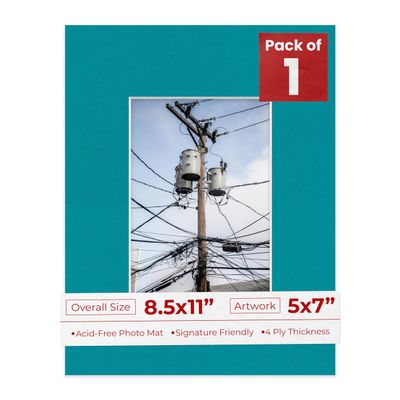 5x7 Mat for 8.5x11 Frame - Precut Mat Board Acid-Free Teal Blue 5x7 Photo Matte Made to Fit a 8.5x11 Picture Frame, Premium Matboard for Family Photos, Show Kits, Art, Picture Framing, Pack of 1 Mat