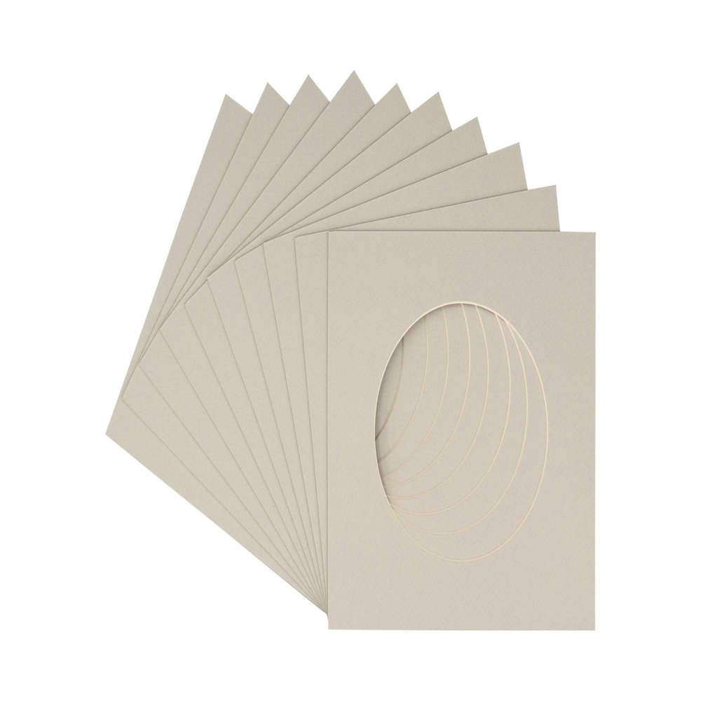 5x5 Mat For 7x7 Frame - Precut Grey Circle Shaped Photo Mat Board Opening - Acid Free Matte and Bevel Cut for Family Photos, Pack of 100 Matboards Show Kit With Acid Free Backings & Clear Bags