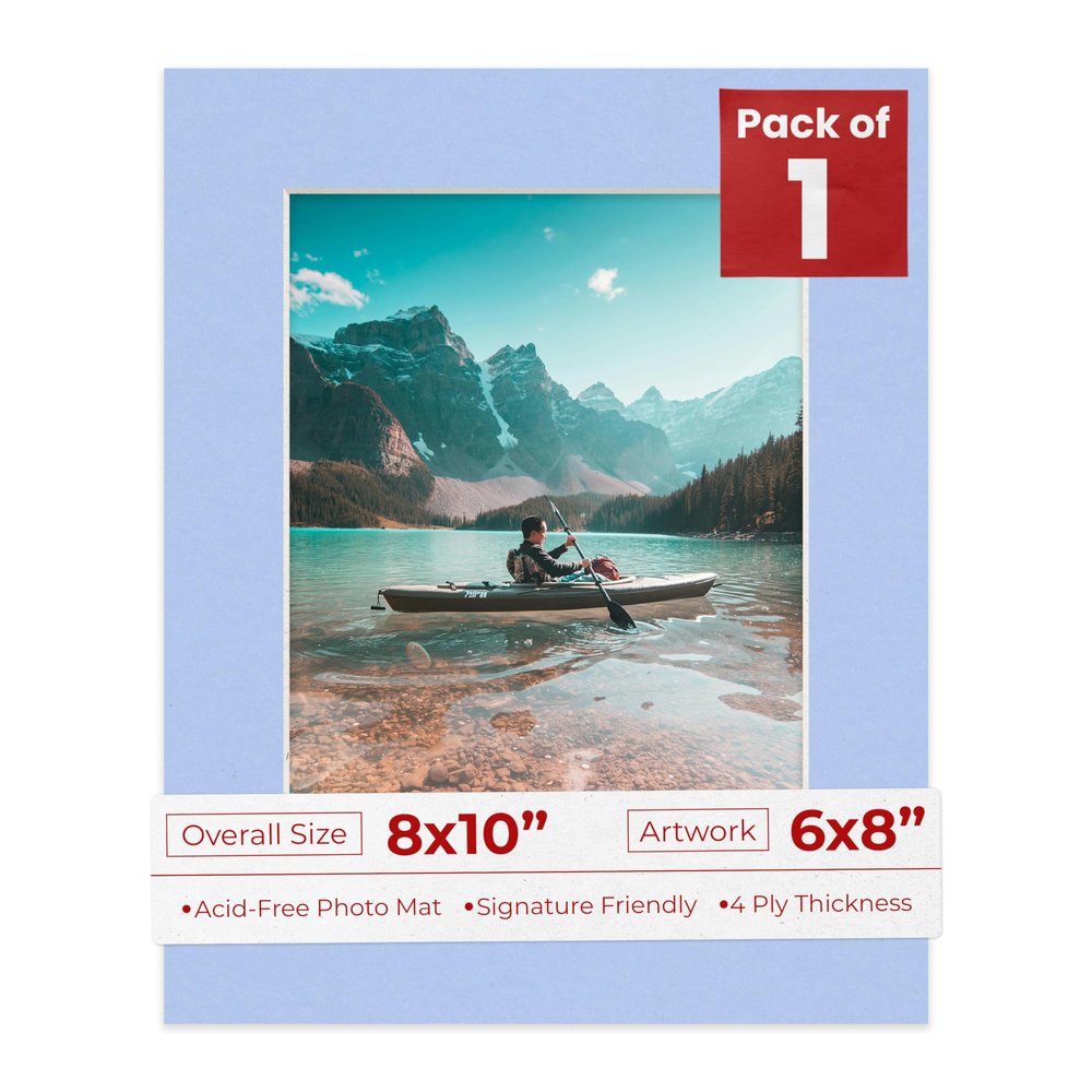 6x8 Mat for 8x10 Frame - Precut Mat Board Acid-Free Baby Blue 6x8 Photo Matte Made to Fit a 8x10 Picture Frame, Premium Matboard for Family Photos, Show Kits, Art, Picture Framing, Pack of 1 Mat
