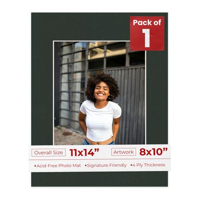 8x10 Mat for 11x14 Frame - Precut Mat Board Acid-Free Textured Black 8x10 Photo Matte For a 11x14 Picture Frame, Premium Matboard for Family Photos, Show Kits, Art, Picture Framing, Pack of 1 Mat