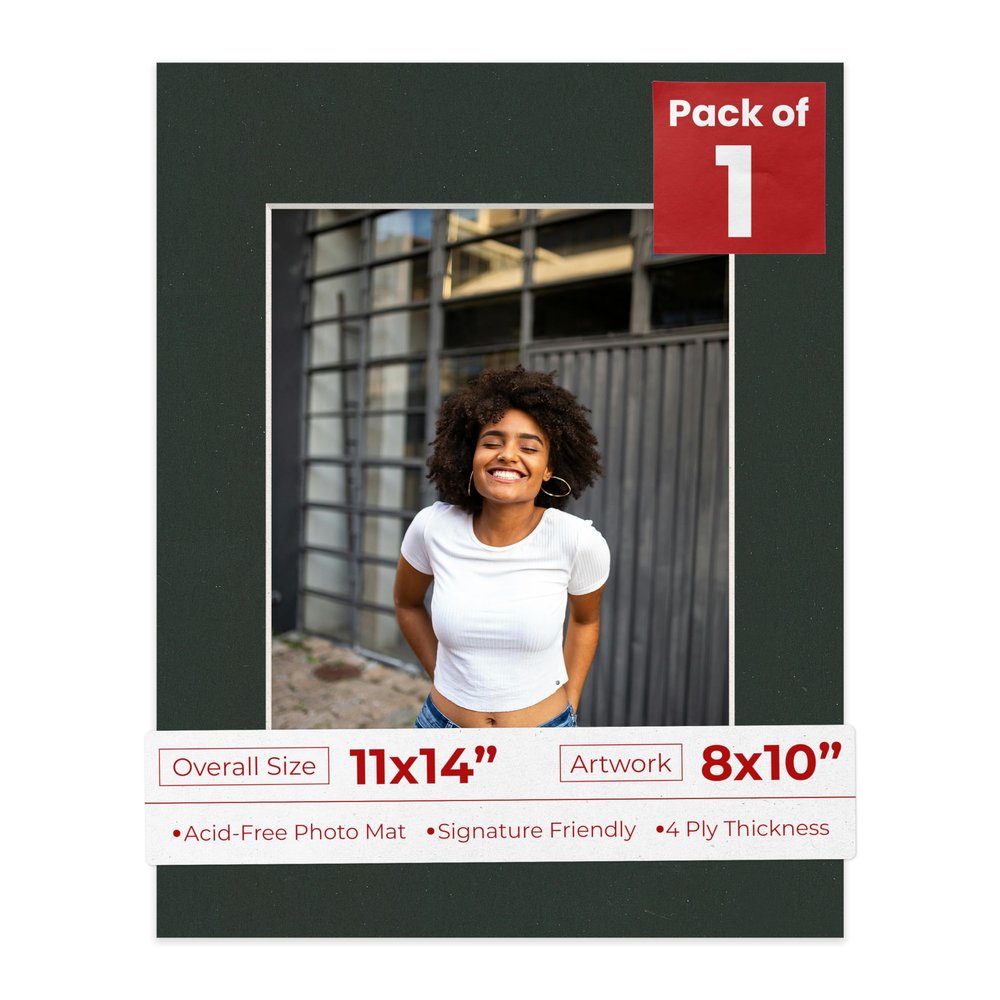 8x10 Mat for 11x14 Frame - Precut Mat Board Acid-Free Textured Black 8x10 Photo Matte For a 11x14 Picture Frame, Premium Matboard for Family Photos, Show Kits, Art, Picture Framing, Pack of 1 Mat