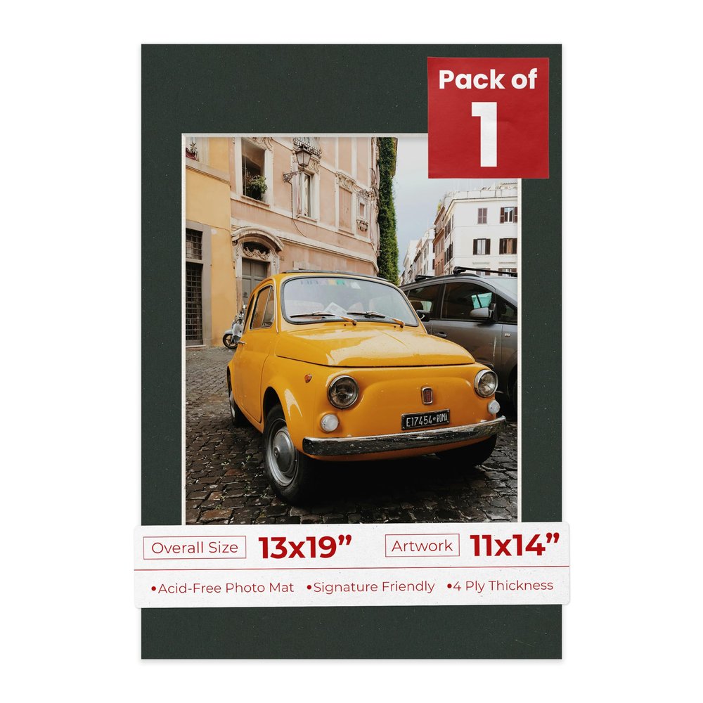 11x14 Mat for 13x19 Frame - Precut Mat Board Acid-Free Textured Black 11x14 Photo Matte for a 13x19 Picture Frame, Premium Matboard for Family Photos, Show Kits, Art, Picture Framing, Pack of 1 Mat