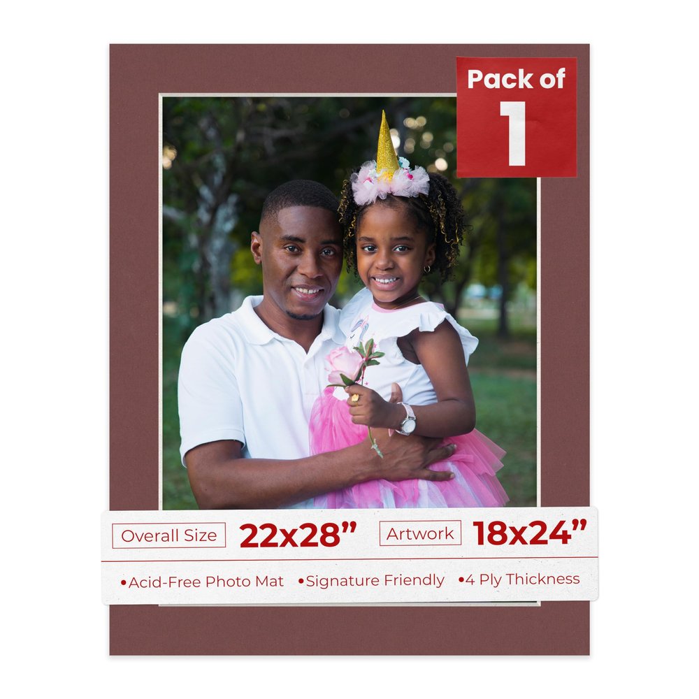 18x24 Mat for 22x28 Frame - Precut Mat Board Acid-Free Maroon 18x24 Photo Matte Made to Fit a 22x28 Picture Frame, Premium Matboard for Family Photos, Show Kits, Art, Picture Framing, Pack of 1 Mat