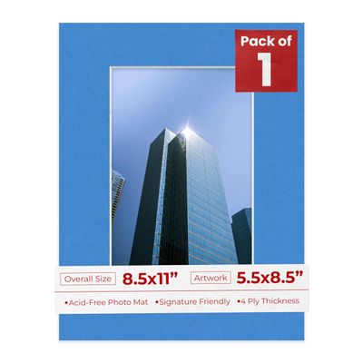 5.5x8.5 Mat for 8.5x11 Frame - Precut Mat Board Acid-Free Bay Blue 5.5x8.5 Photo Matte For a 8.5x11 Picture Frame, Premium Matboard for Family Photos, Show Kits, Art, Picture Framing, Pack of 1 Mat