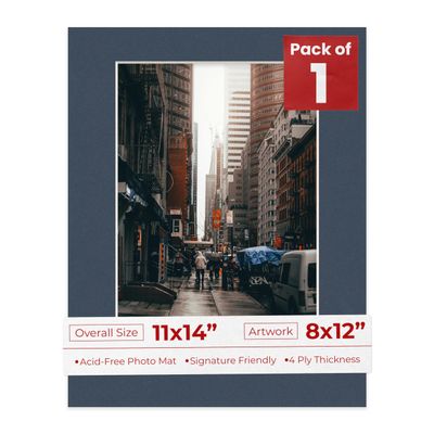 8x12 Mat for 11x14 Frame - Precut Mat Board Acid-Free Navy 8x12 Photo Matte Made to Fit a 11x14 Picture Frame, Premium Matboard for Family Photos, Show Kits, Art, Picture Framing, Pack of 1 Mat