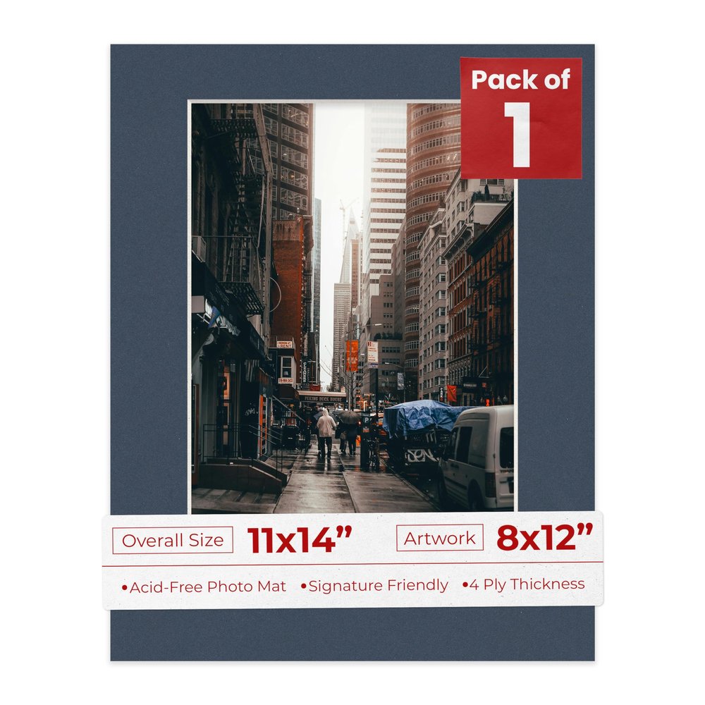 8x12 Mat for 11x14 Frame - Precut Mat Board Acid-Free Navy 8x12 Photo Matte Made to Fit a 11x14 Picture Frame, Premium Matboard for Family Photos, Show Kits, Art, Picture Framing, Pack of 1 Mat