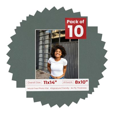 8x10 Mat for 11x14 Frame - Precut Mat Board Acid-Free Charcoal 8x10 Photo Matte Made to Fit a 11x14 Picture Frame, Premium Matboard for Family Photos, Show Kits, Art, Picture Framing, Pack of 10 Mats