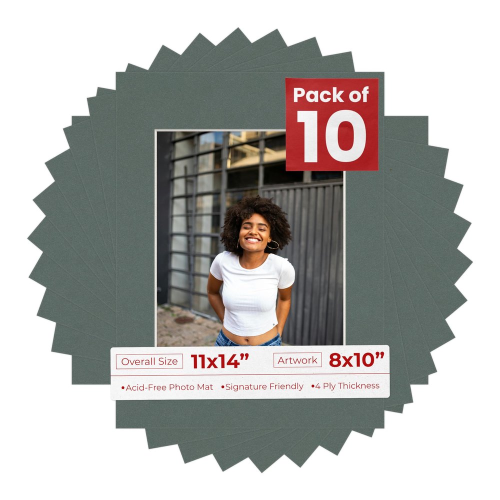 8x10 Mat for 11x14 Frame - Precut Mat Board Acid-Free Charcoal 8x10 Photo Matte Made to Fit a 11x14 Picture Frame, Premium Matboard for Family Photos, Show Kits, Art, Picture Framing, Pack of 10 Mats