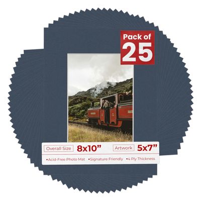 5x7 Mat for 8x10 Frame - Precut Mat Board Acid-Free Navy 5x7 Photo Matte Made to Fit a 8x10 Picture Frame, Premium Matboard for Family Photos, Show Kits, Art, Picture Framing, Pack of 25 Mats