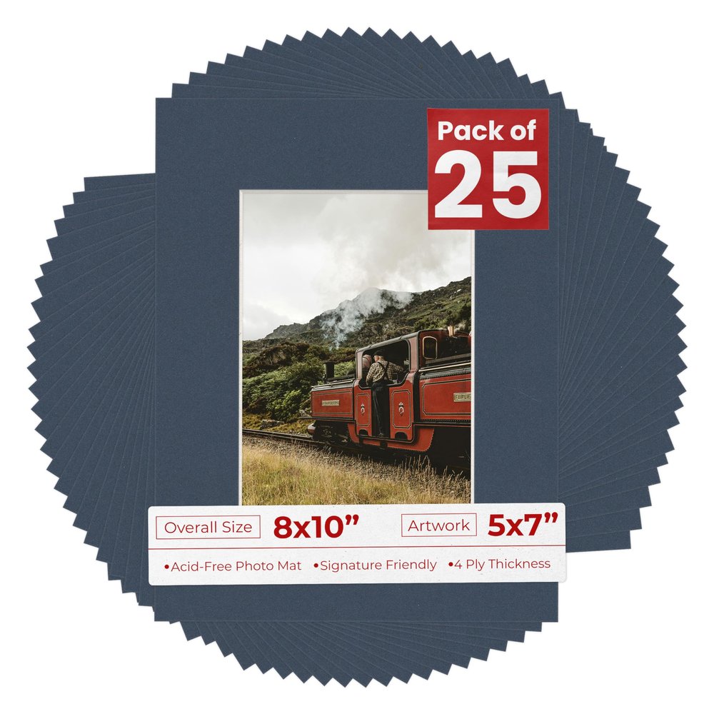 5x7 Mat for 8x10 Frame - Precut Mat Board Acid-Free Navy 5x7 Photo Matte Made to Fit a 8x10 Picture Frame, Premium Matboard for Family Photos, Show Kits, Art, Picture Framing, Pack of 25 Mats