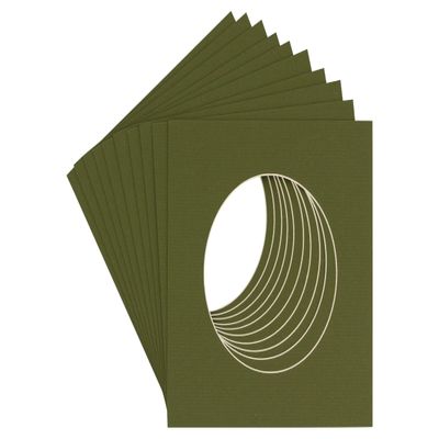 5x5 Mat for 7x7 Frame - Precut Dill Green Circle Shaped Photo Mat Board Opening - Acid Free Matte and Bevel Cut for Family Photos, Pack of 100 Matboards Show Kit with Acid Free Backings & Clear Bags