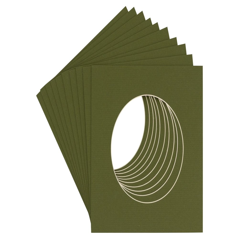 5x5 Mat for 7x7 Frame - Precut Dill Green Circle Shaped Photo Mat Board Opening - Acid Free Matte and Bevel Cut for Family Photos, Pack of 100 Matboards Show Kit with Acid Free Backings & Clear Bags