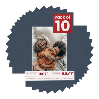 8.5x11 Mat for 11x17 Frame - Precut Mat Board Acid-Free Navy 8.5x11 Photo Matte Made to Fit a 11x17 Picture Frame, Premium Matboard for Family Photos, Show Kits, Art, Picture Framing, Pack of 10 Mats