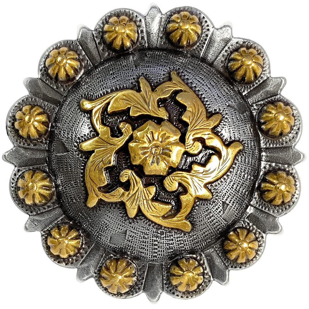 Cowboy Craft Saddle Headstall Belt Tack Flower Berry Engraved Concho Screwback Conchos - Pack of 5 pcs (Antique Gold, 1-1/2")