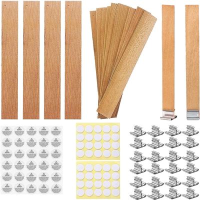 100 Pcs Smokeless Cherry Wood Candle Wicks, Long Lasting Flame, Easily Burn, Candle Cores with Stand and Glue Dot, Warning Label for DIY Candle Making