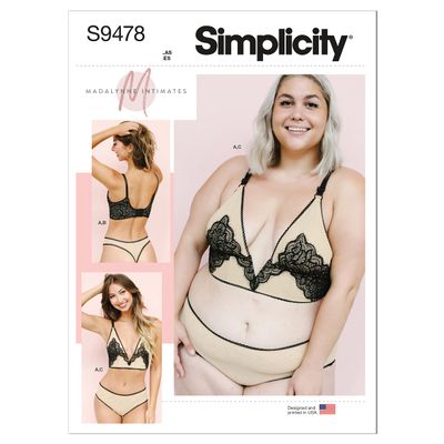 Simplicity Misses' Bralette and Underwear Sewing Pattern Kit, Code S9478, Multicolor