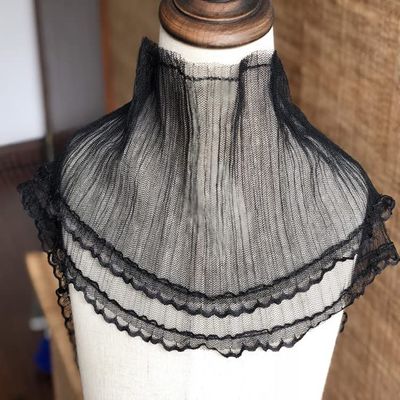 lace 15CM Wide Double Luxury Tulle Pleated Lace Fabric Elastic Ruffle Trim Easy To Clean Not Easy To Deform Suitable For Women Garment Dress DIY Sewing Fringe Supplies lace trim ( Color : Black )