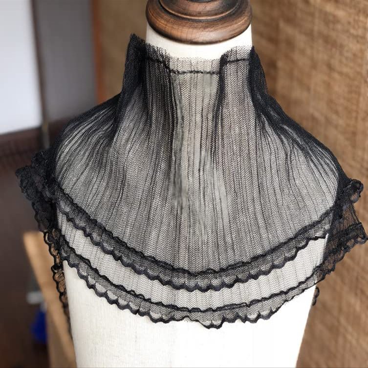lace 15CM Wide Double Luxury Tulle Pleated Lace Fabric Elastic Ruffle Trim Easy To Clean Not Easy To Deform Suitable For Women Garment Dress DIY Sewing Fringe Supplies lace trim ( Color : Black )