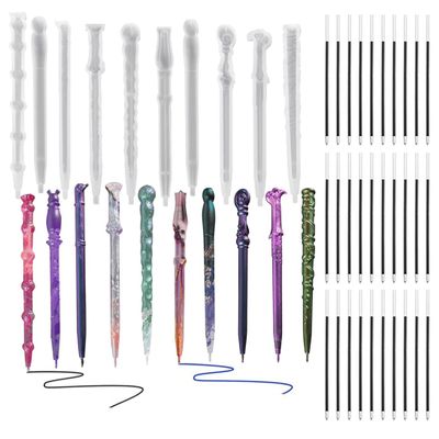 Koonafy 10pcs Pen Resin Mold + 30pcs Ink Pen Refills, Ballpoint Pen Silicone Molds Irregular Epoxy Casting Ballpoint Mould for DIY Pen Craft Making