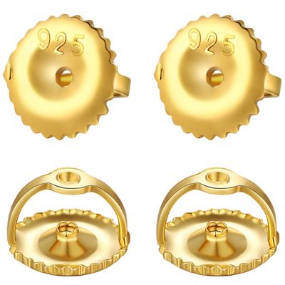 2 Pairs 14k Gold & 925 Sterling Silver Screw Earring Backs Replacements - Secure Hypoallergenic Screw Backs for Earrings - Fit Threaded Post 0.032''